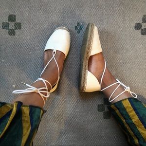 Eric Micheal White Leather Espadrilles